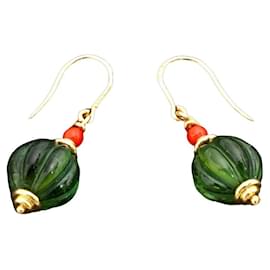 Bulgari-***Bvlgari Gold Coral Tourmaline Hook Earrings-Multiple colors,Green,Gold hardware