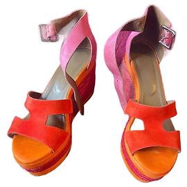 Hermès Alpargatas ilana de camurça laranja solar Laranja