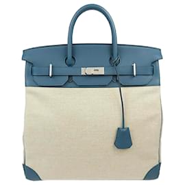 Hermès-Hermes Brown Canvas HAC Birkin 40-Brown,Blue,Beige