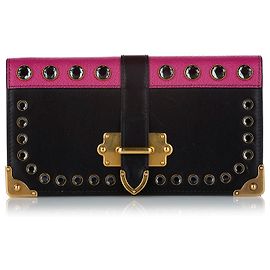 Borsa a tracolla Mini Cahier in pelle nera con borchie Prada Nero Rosa