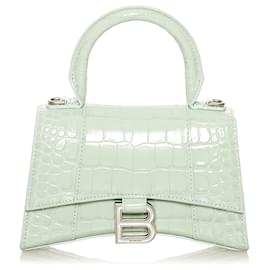 Balenciaga-Balenciaga Green Croc Embossed Hourglass Leather Satchel XS -Green,Light green