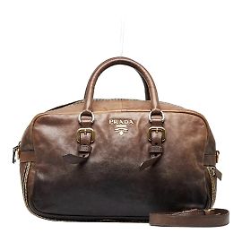 Prada Bolsa Bauletto de Couro Ombré Marrom