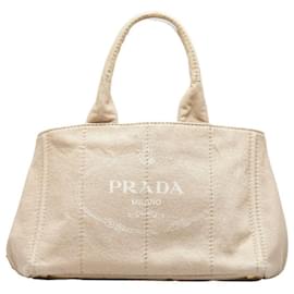 Prada-Canapa-Logo-Einkaufstasche-Beige