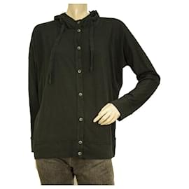 Autre Marque-Crossley Black Cotton Button Front Hooded Cardigan Cardi Jacket size XS-Black
