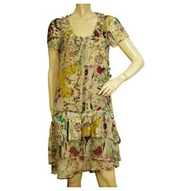 Etro-ETRO Multicolor Floral Print Short Sleeve Layered Ruffled Mini Silk Dress 42-Multiple colors