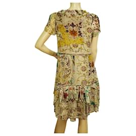 Etro-ETRO Multicolor Floral Print Short Sleeve Layered Ruffled Mini Silk Dress 42-Multiple colors
