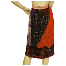 Etro-Etro Orange 100% Silk Pleated Drawstring Knee Length Midi Skirt Size 44-Multiple colors
