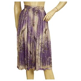 Etro Purple 100% Silk Pleated Drawstring Knee Length Midi Skirt Size 40 Purple