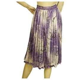 Etro-Etro Purple 100% Silk Pleated Drawstring Knee Length Midi Skirt Size 40-Purple