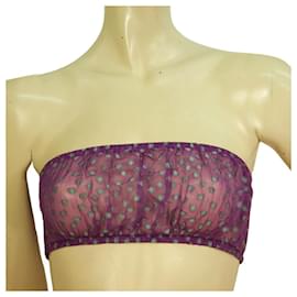 Etro-ETRO Sleeveless 100% Silk Cropped Top Sheer Bandeau size 42-Purple