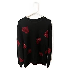 & Other Stories Schwarzer Baumwoll-Sweatshirt mit roten Paillettenherzen Schwarz