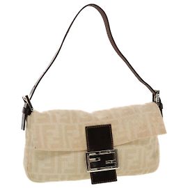 FENDI Borsa A Tracolla Mamma Baguette Tela Zucca Beige Auth 44981 Beige