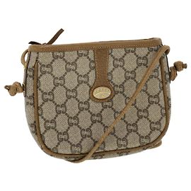 GUCCI GG Plus Canvas Shoulder Bag PVC Leather Beige Auth th3722 Beige