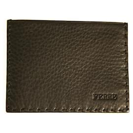Gianfranco Ferré-Gianfranco Ferre Black Grained Leather New Unisex Men Card Case Pocket Wallet-Black