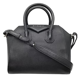 Givenchy-Givenchy Black Grained Leather Mini Antigona Satchel Handbag-Black