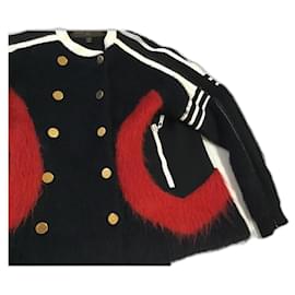 Louis Vuitton-***Louis Vuitton Wool Jacket Coat-Black,White,Red,Gold hardware