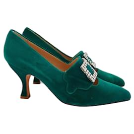 Manolo Blahnik-Zapatos de Salón Regency de Terciopelo Verde Vintage de Manolo Blahnik-Verde oscuro