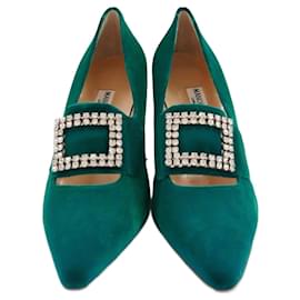 Manolo Blahnik-Zapatos de Salón Regency de Terciopelo Verde Vintage de Manolo Blahnik-Verde oscuro