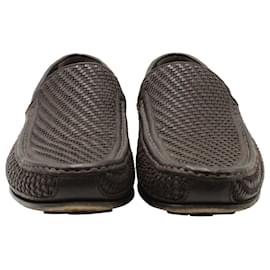 Giorgio Armani-Giorgio Armani Woven Slip On Loafers in Brown Leather-Brown
