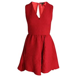 Maje-Maje Textured V-Neck Mini Dress in Red Viscose-Red