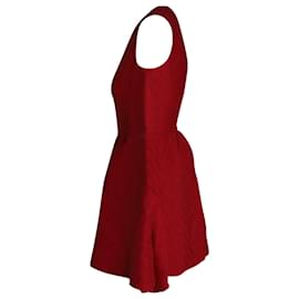 Maje-Maje Textured V-Neck Mini Dress in Red Viscose-Red