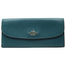 Coach-Coach Long Wallet in Teal Crossgrain Leather -Other,Green