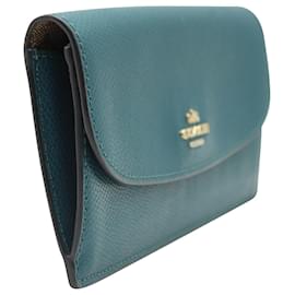 Coach-Coach Long Wallet in Teal Crossgrain Leather -Other,Green