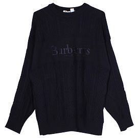 Burberry Vintage bestickter Zopfstrickpullover aus marineblauer Wolle Blau Marineblau