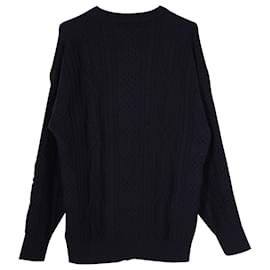 Burberry-Burberry Vintage Embroidered Cable Knit Sweater in Navy Blue Wool-Blue,Navy blue