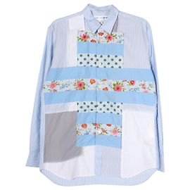Camisa de botão patchwork Comme des Garcons em algodão azul Azul