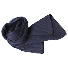 Dolce & Gabbana-Cachecol Dolce & Gabbana de tricô canelado em lã azul marinho-Azul,Azul marinho