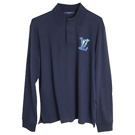 Polo a maniche lunghe con logo Louis Vuitton in cotone blu scuro Blu navy