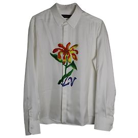 Bemaltes Blumenhemd von Louis Vuitton aus weißer Seide Weiß