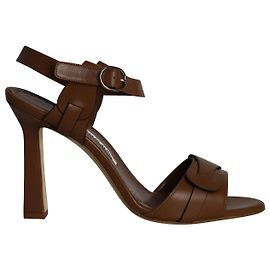 Sandália Manolo Blahnik Hydra em Couro Marrom Marrom