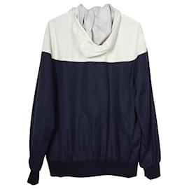 Brunello Cucinelli-Brunello Cucinelli Reversible Hooded Jacket in White and Navy Nylon-Blue,Navy blue