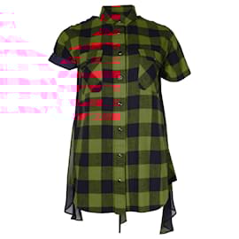Sacai-Sacai Checkered Shirt Top in Red Cotton-Red