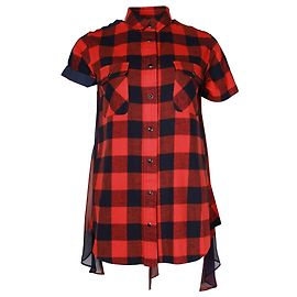 Top Camicia Sacai a Quadri in Cotone Rosso Rosso