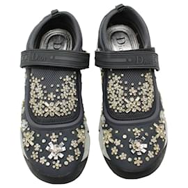 Dior-Dior Fusion Slip-On-Sneakers mit Kristallverzierung aus grauem Mesh und Stoff-Grau