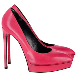 Saint Laurent-Zapatos de tacón con plataforma Saint Laurent en cuero rosa-Rosa