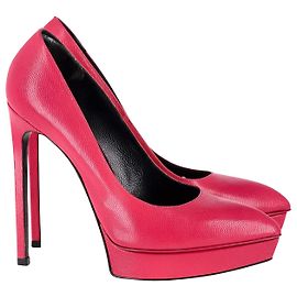 Zapatos de tacón con plataforma Saint Laurent en cuero rosa Rosa