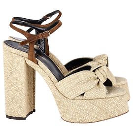 Sandales à plateforme Saint Laurent Bianca en raphia beige Beige