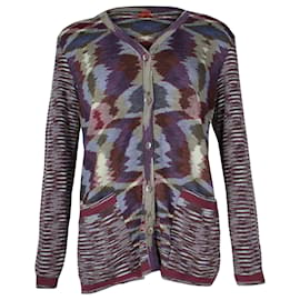 Missoni-Mission Striped Button-Up Cardigan w/ Pockets in Multicolor Wool-Multiple colors
