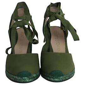 Stuart Weitzman-Stuart Weitzman Marguerita Espadrille Wedge Sandals in Green Canvas-Green