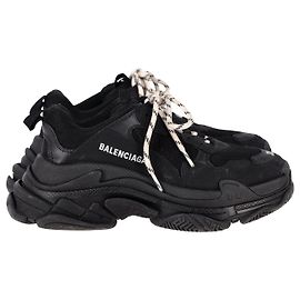 Balenciaga Triple S Black White Laces Sneakers in Black Polyurethane Black