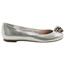 Ballerine Alexander McQueen Metal Skull in pelle argento Argento Metallico