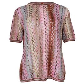 Top a maniche corte in maglia Missoni in rayon multicolor Rosa