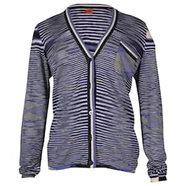 Missoni-Mission Striped Button-Up Cardigan w/ Pocket in Multicolor Wool-Multiple colors