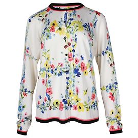 Escada-Cardigan mit Knöpfen aus Wolle mit Blumenmuster Weiß