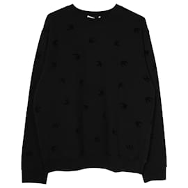 Alexander Mcqueen-Alexander McQueen Langarm-Sweatshirt mit Ton-in-Ton-Vogelmuster aus schwarzer Baumwolle-Schwarz