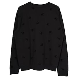 Alexander Mcqueen-Alexander McQueen Tonal Bird Print Long Sleeve Sweatshirt in Black Cotton-Black